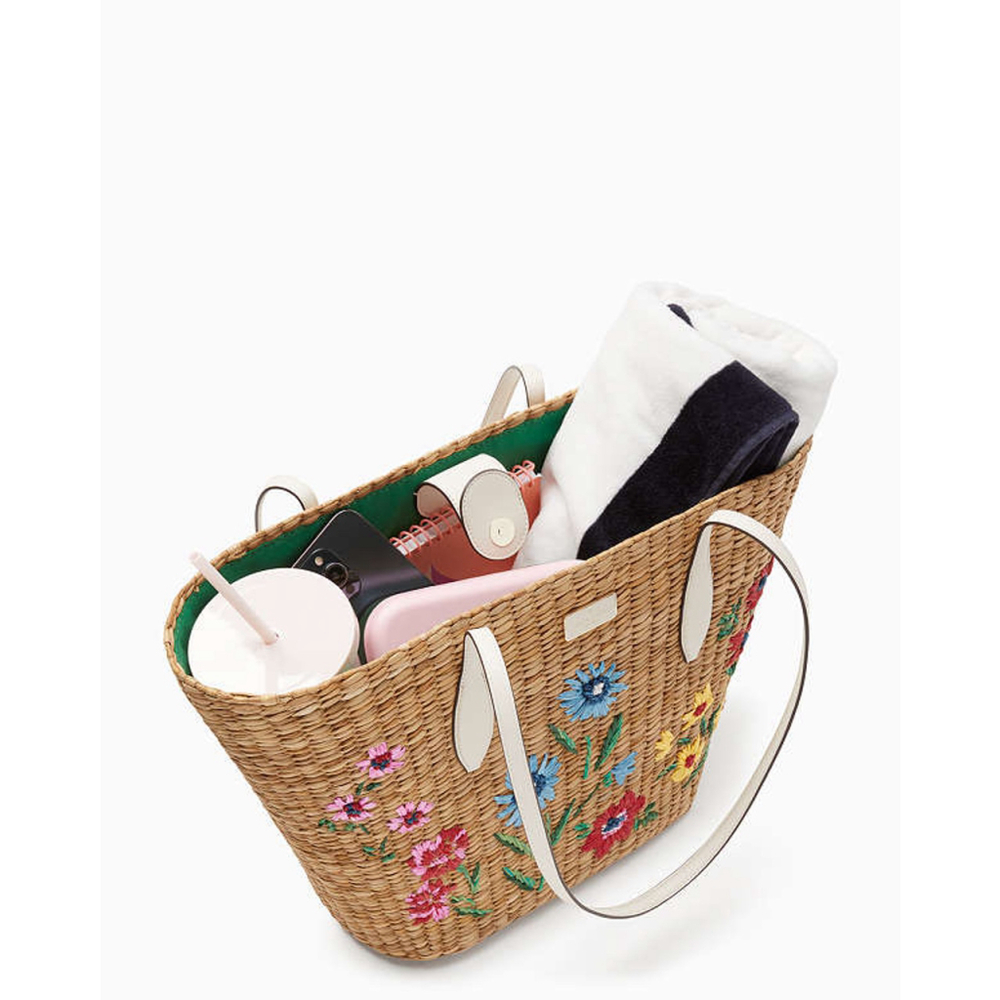 Kate Spade New York Novelty Straw Garden Flower Bouquet Embroidered New with Tag - Picture 5 of 10